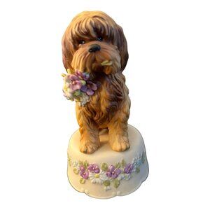 Schmid Waltz Of The Flowers 1985 Dog Figurine Floral Base Music Box Tested Works